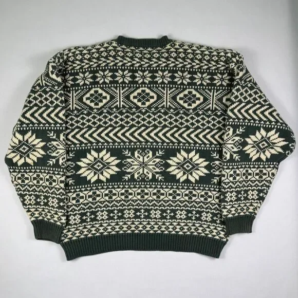 Vintage Banana Republic Knit Sweater Green White Snowflake Cotton XL - Picture 2 of 6